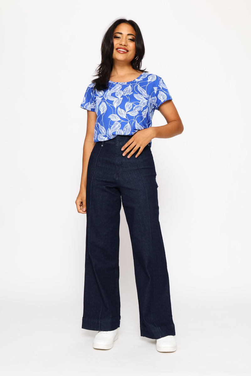 Short Sleeve Print Pocket Tee - Bright Blue/White