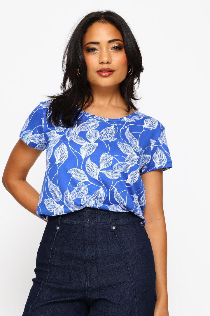 Short Sleeve Print Pocket Tee - Bright Blue/White