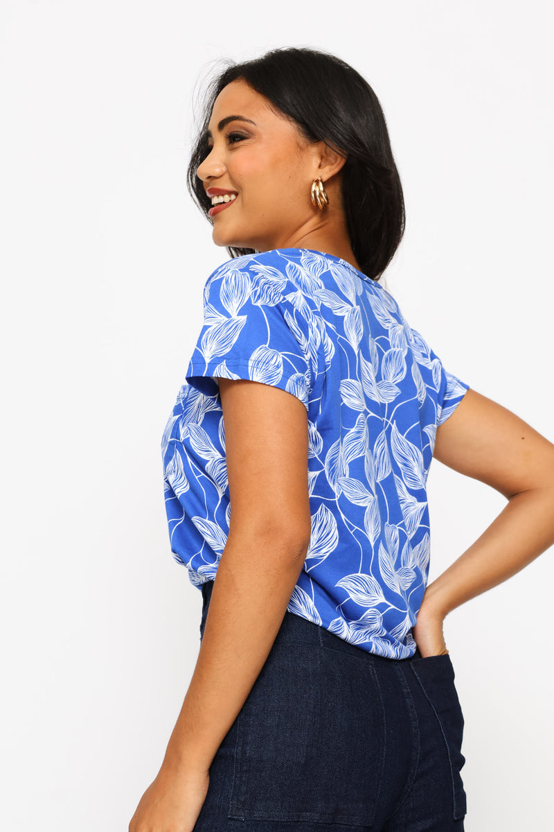 Short Sleeve Print Pocket Tee - Bright Blue/White