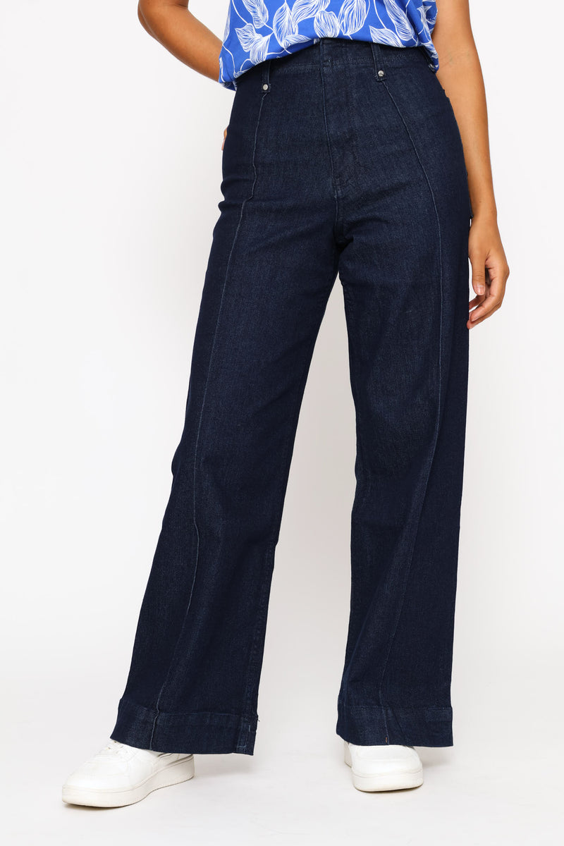 No Pocket Tailored Hirise Wide Leg Denim - Raw Wash