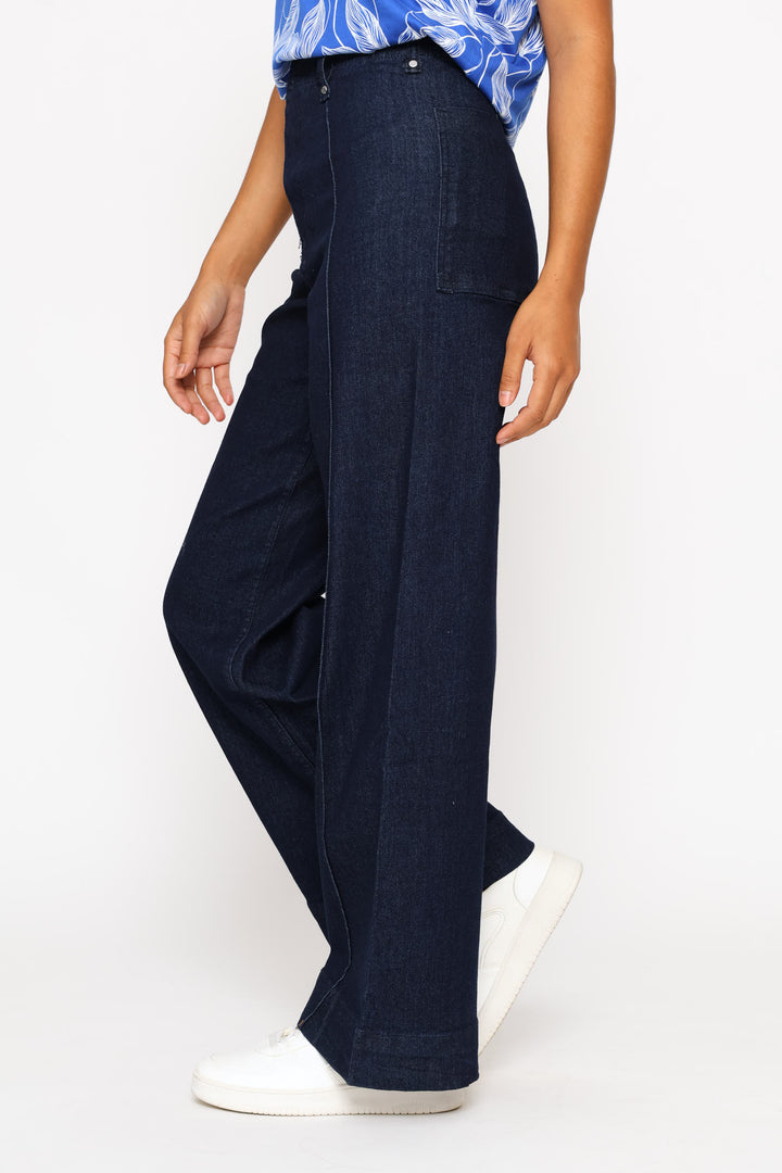 No Pocket Tailored Hirise Wide Leg Denim - Raw Wash