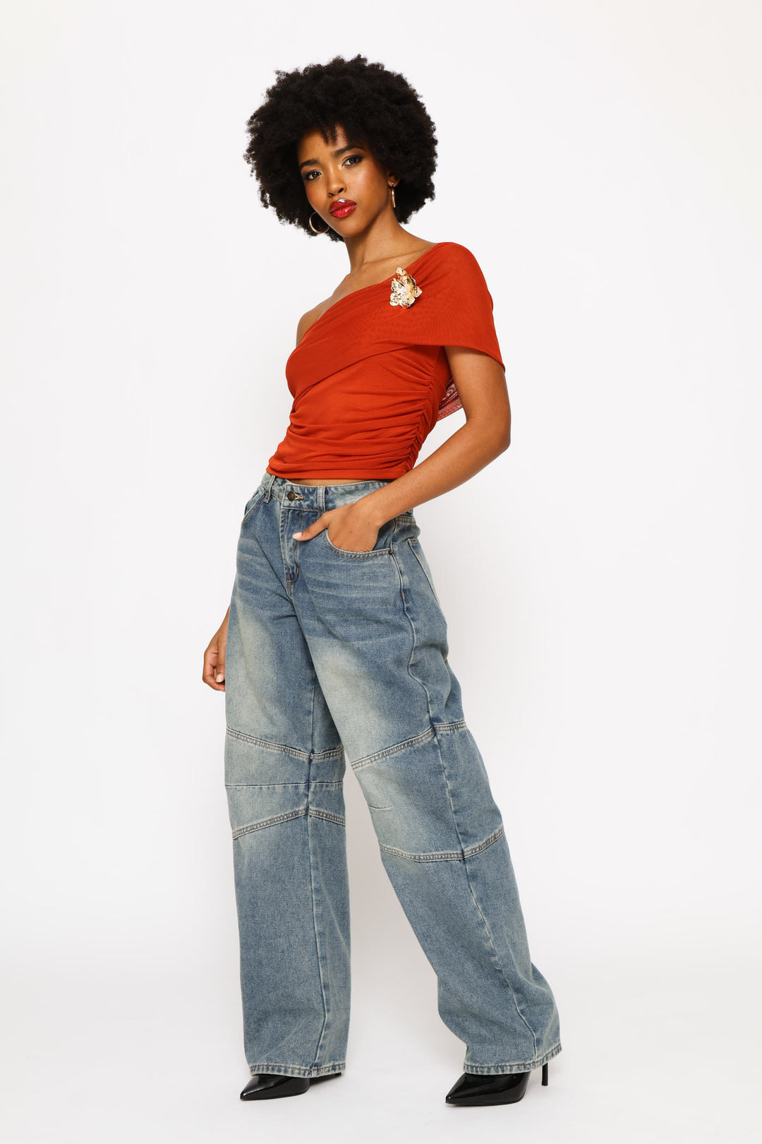 Jewel OffShoulder Top - Rust