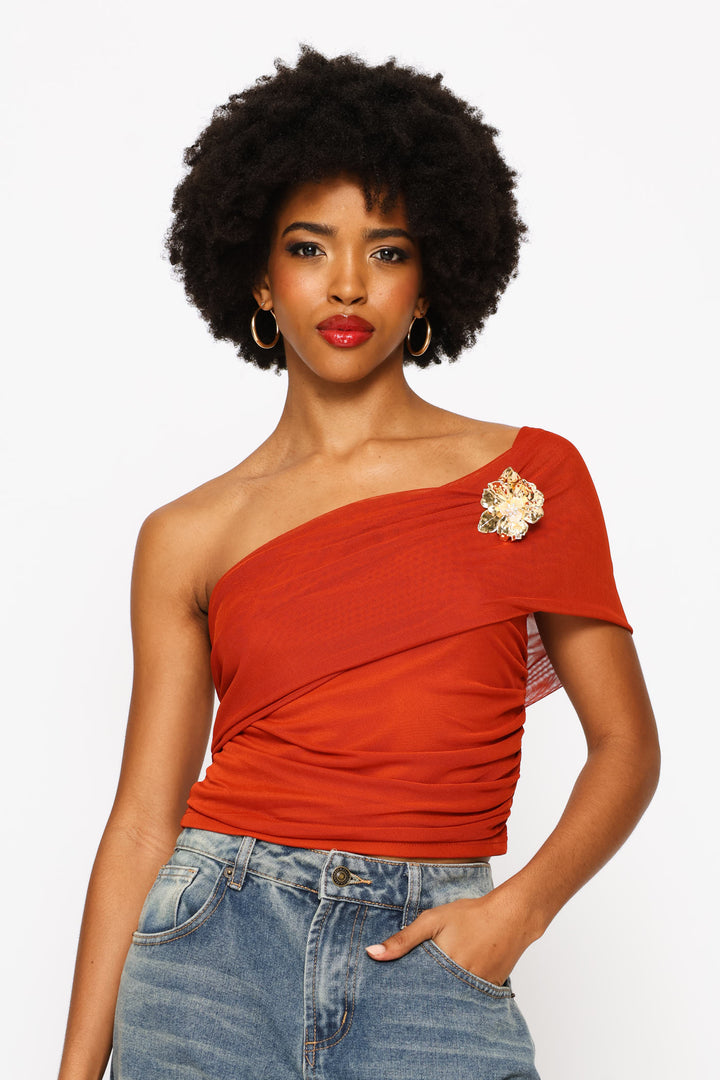 Jewel OffShoulder Top - Rust