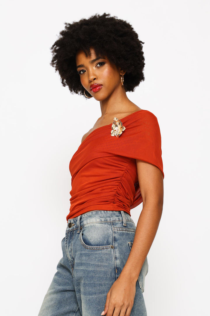 Jewel OffShoulder Top - Rust