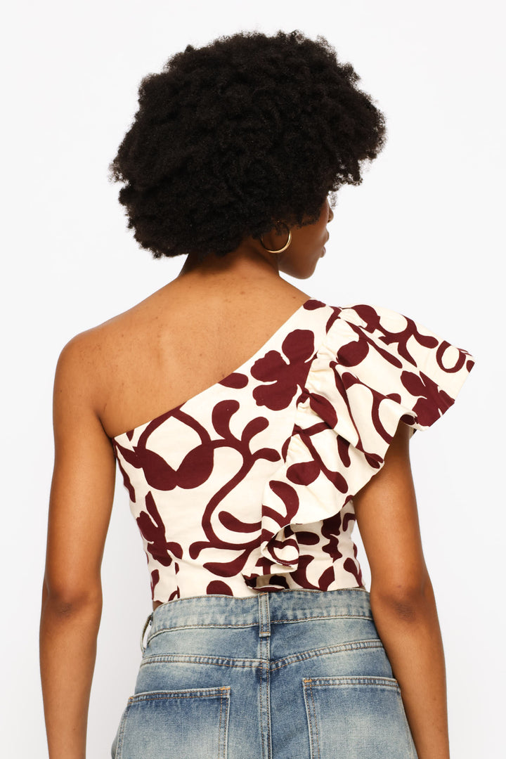 One Shoulder Statement Woven Top - Multi