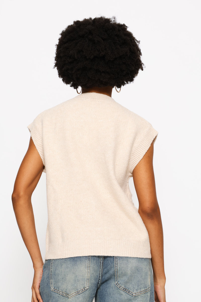 Sleeveless Round Neck Cardigan - Beige