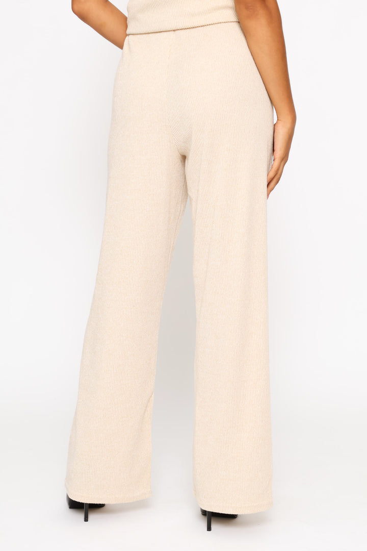 Pull On Cut & Sew Ribbed Wide Leg Pant - Oatmeal Melange