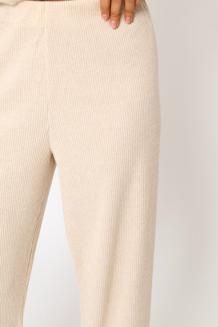 Pull On Cut & Sew Ribbed Wide Leg Pant - Oatmeal Melange