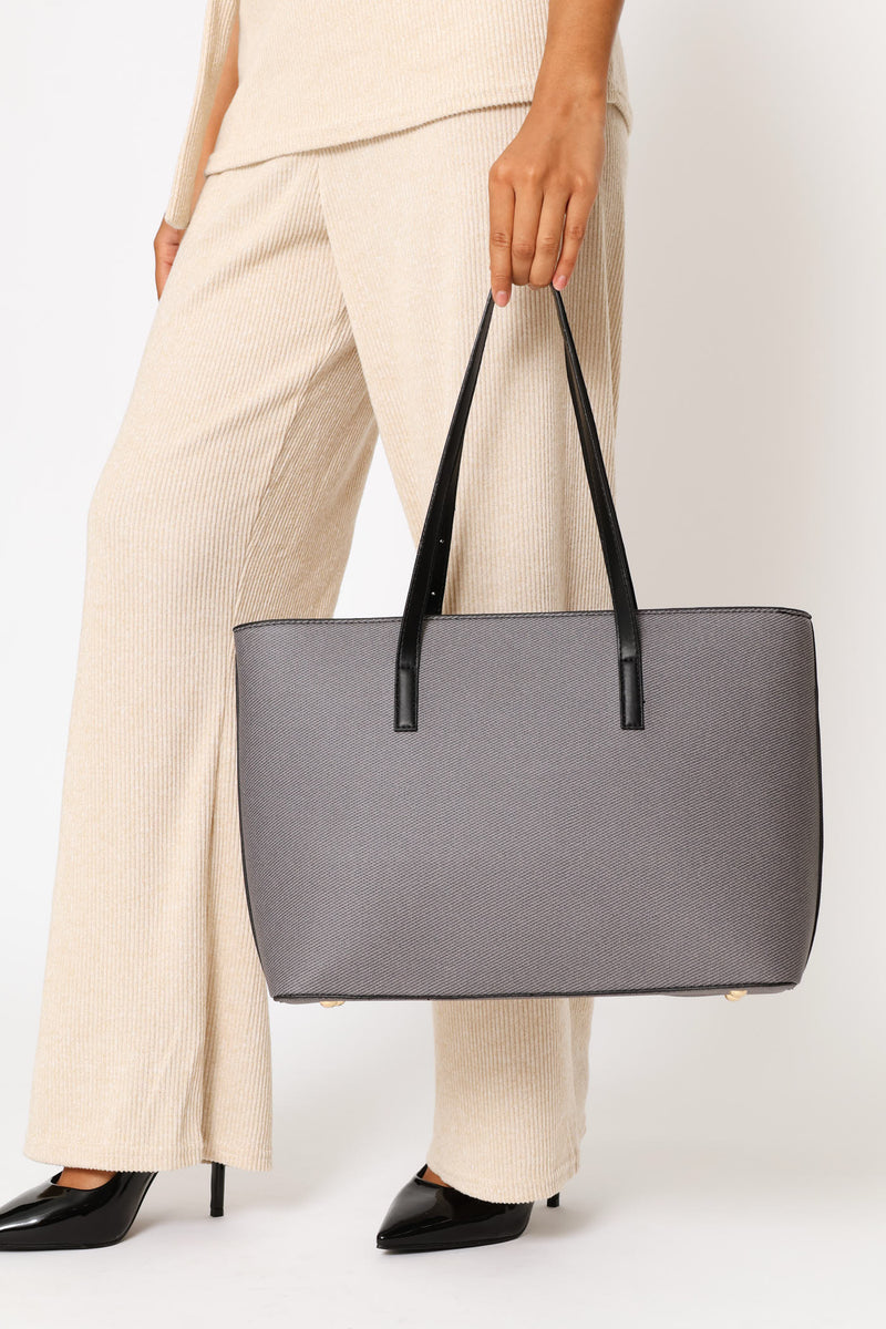 Gold Buckle Textured Shopper Bag - Black