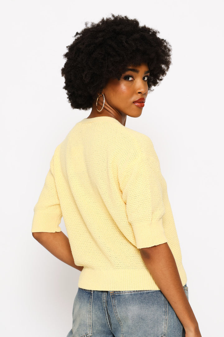 Short Sleeve V-Neck Cardigan - Yellow