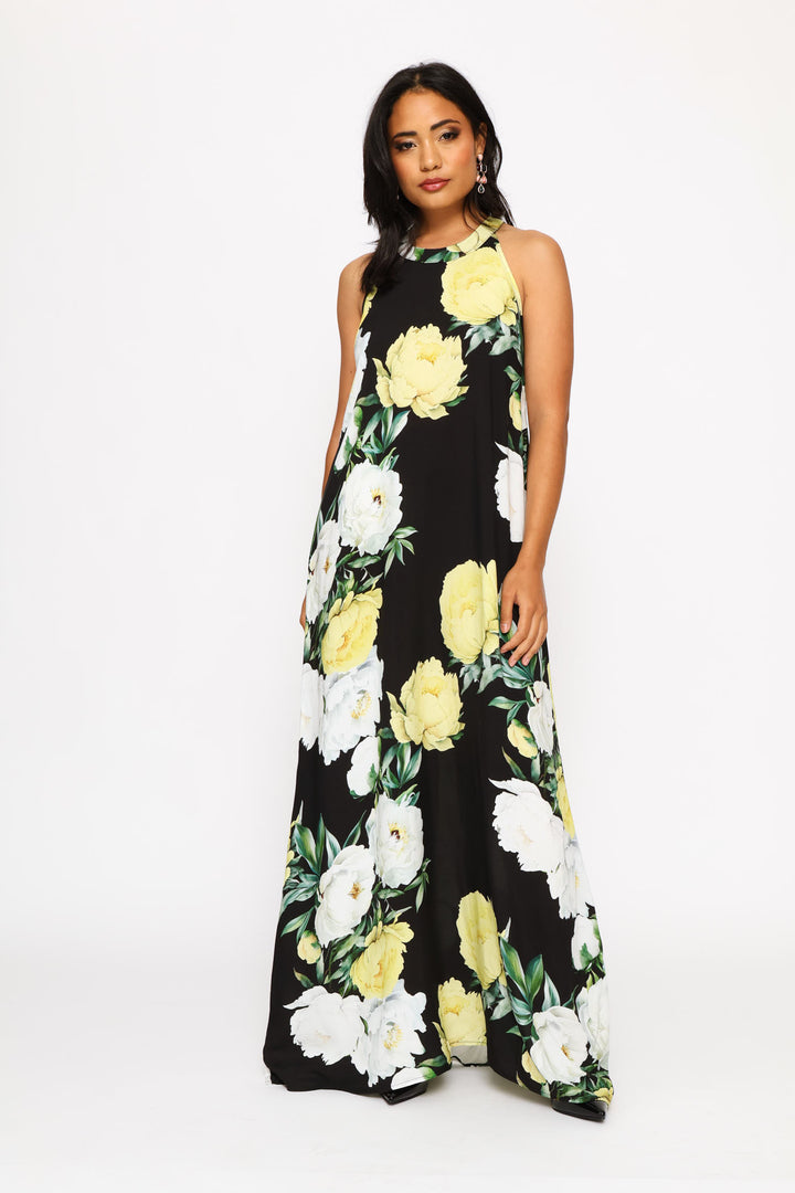 Halter Neck Shift Maxi Dress - Black