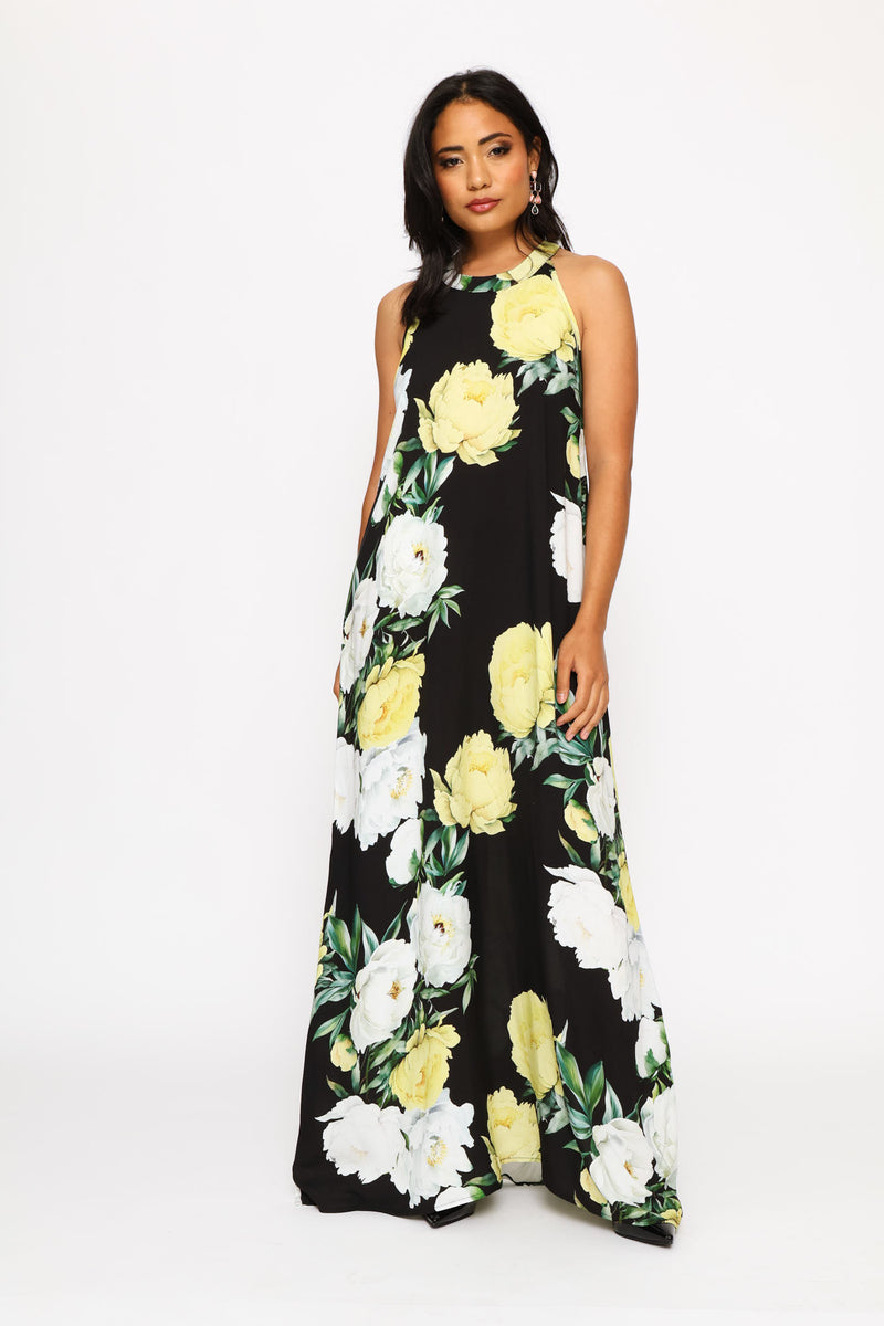 Halter Neck Shift Maxi Dress - Black