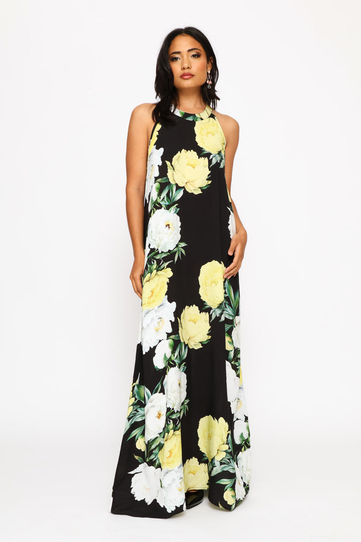 Halter Neck Shift Maxi Dress - Black