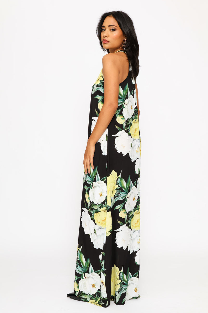 Halter Neck Shift Maxi Dress - Black