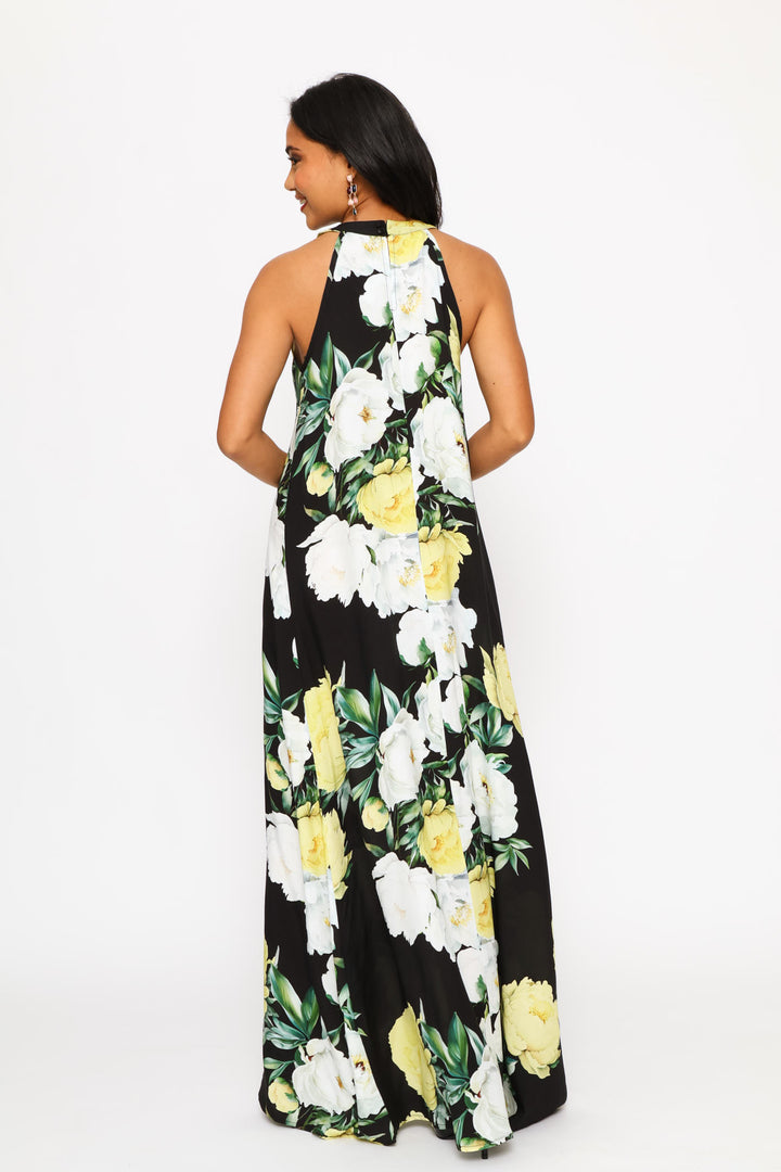 Halter Neck Shift Maxi Dress - Black