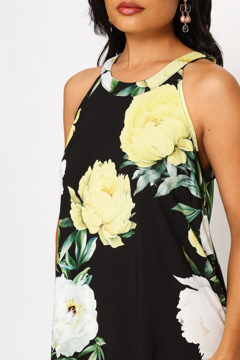 Halter Neck Shift Maxi Dress - Black
