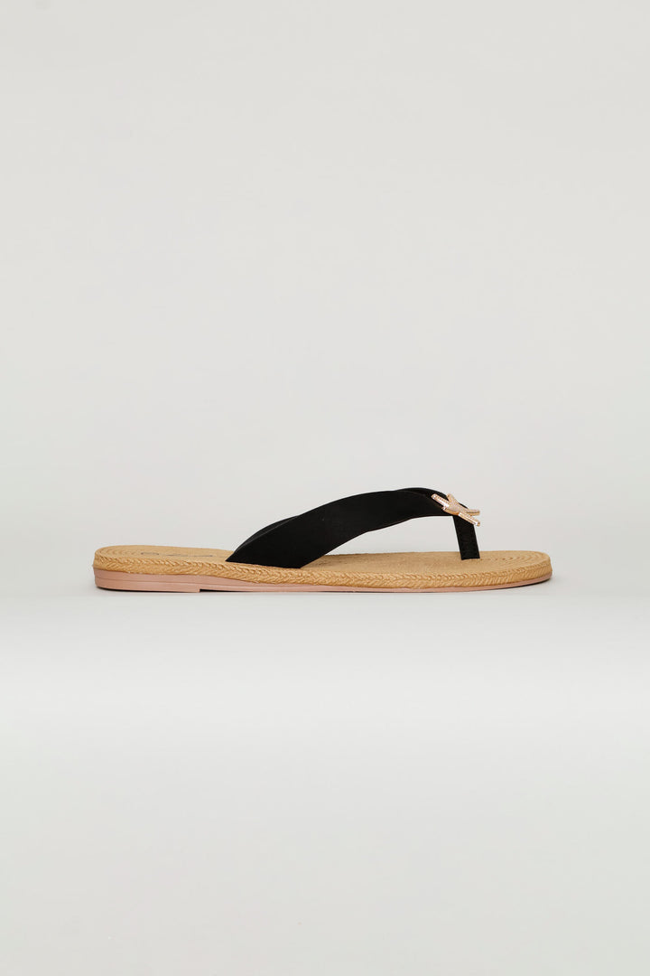 Wide Strap Thong Sandal - Black