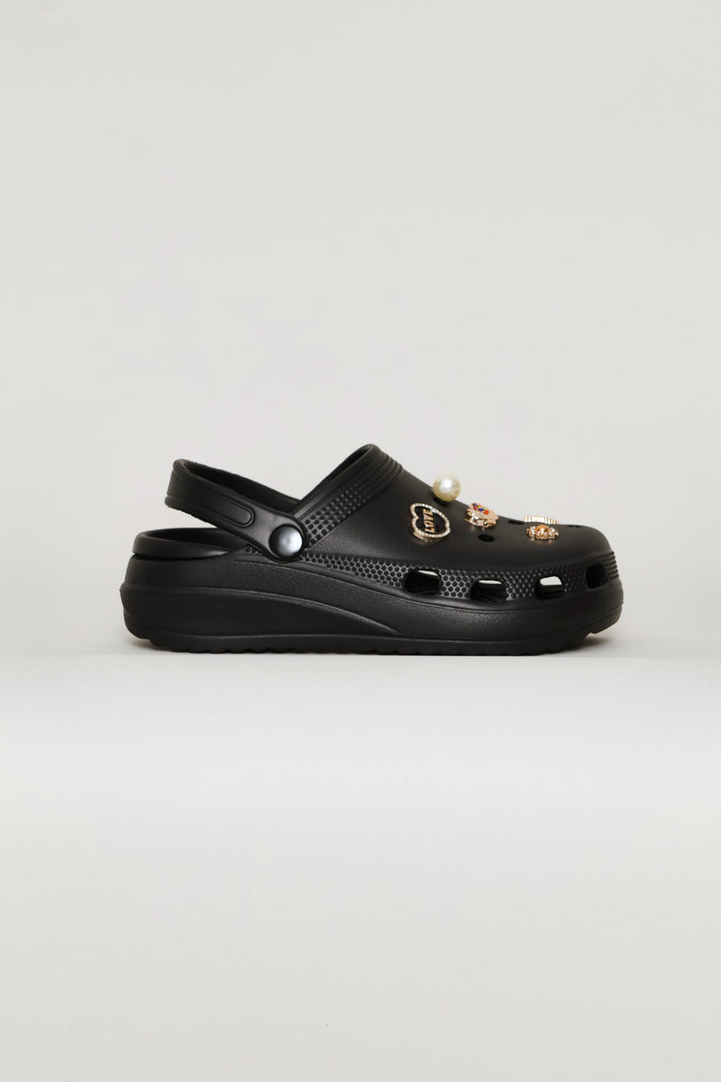 Girls Gold Embellished Clog - Black