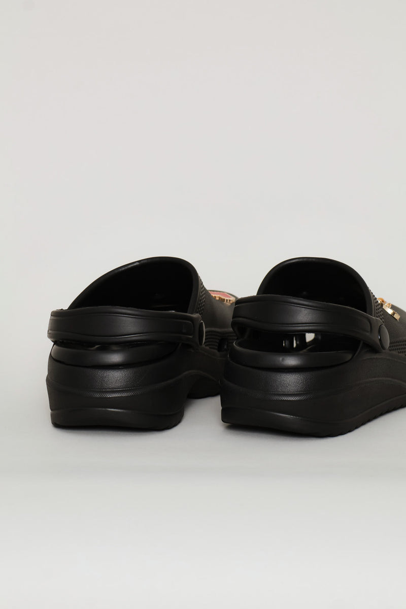 Girls Gold Embellished Clog - Black