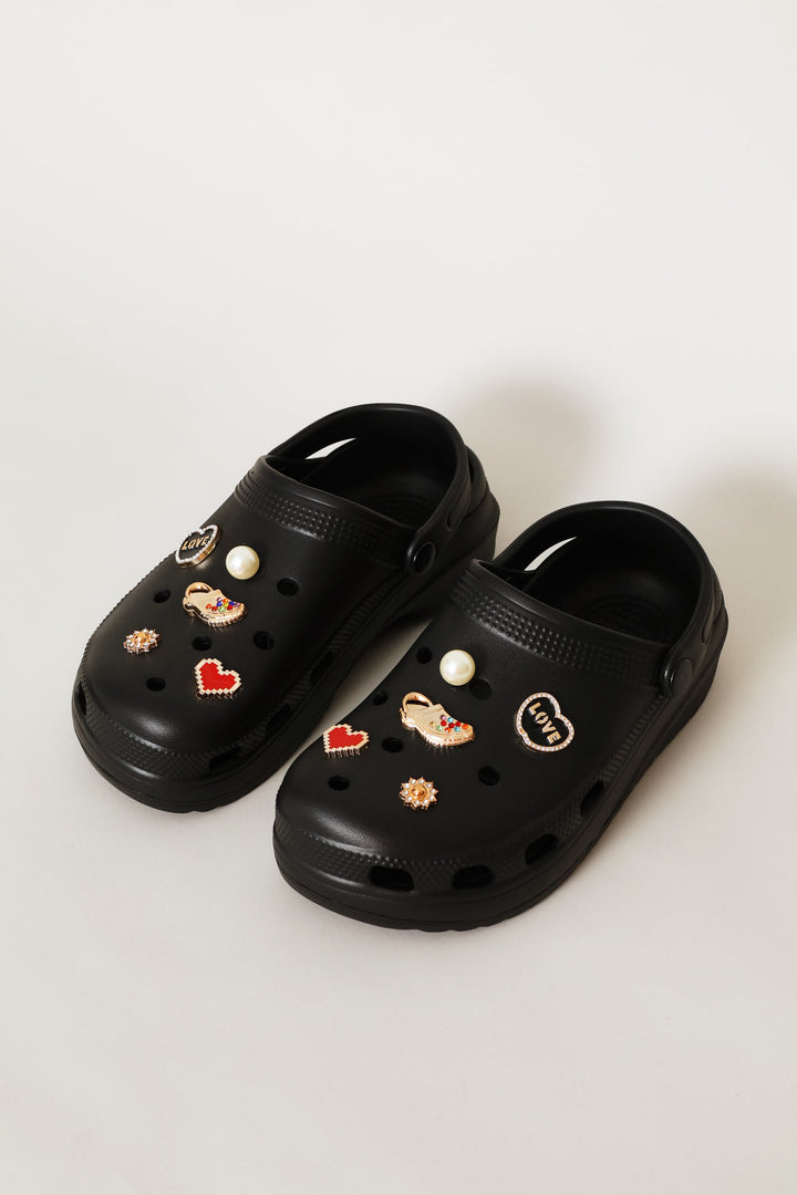Girls Gold Embellished Clog - Black