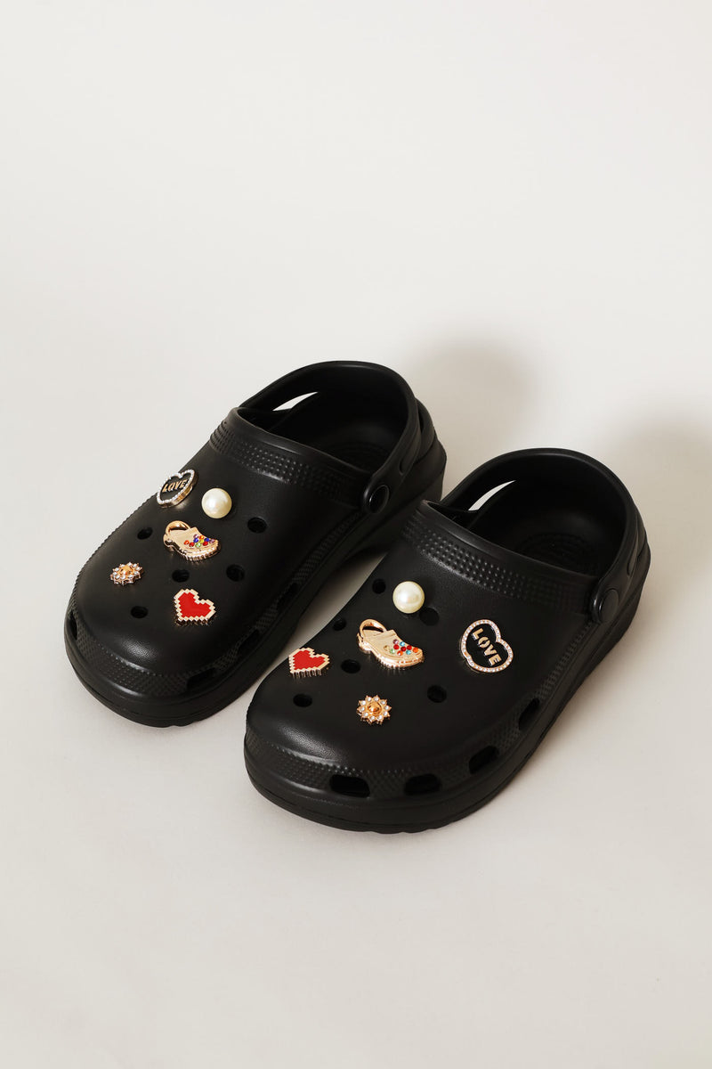 Girls Gold Embellished Clog - Black