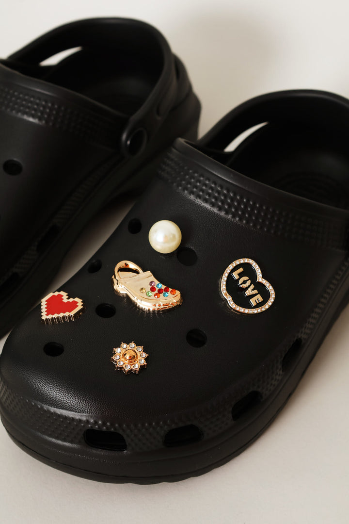 Girls Gold Embellished Clog - Black