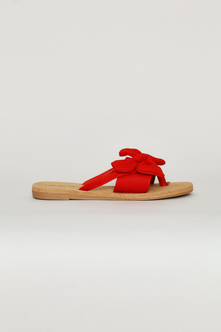 Band & Bow Detail Thong Sandal - Red