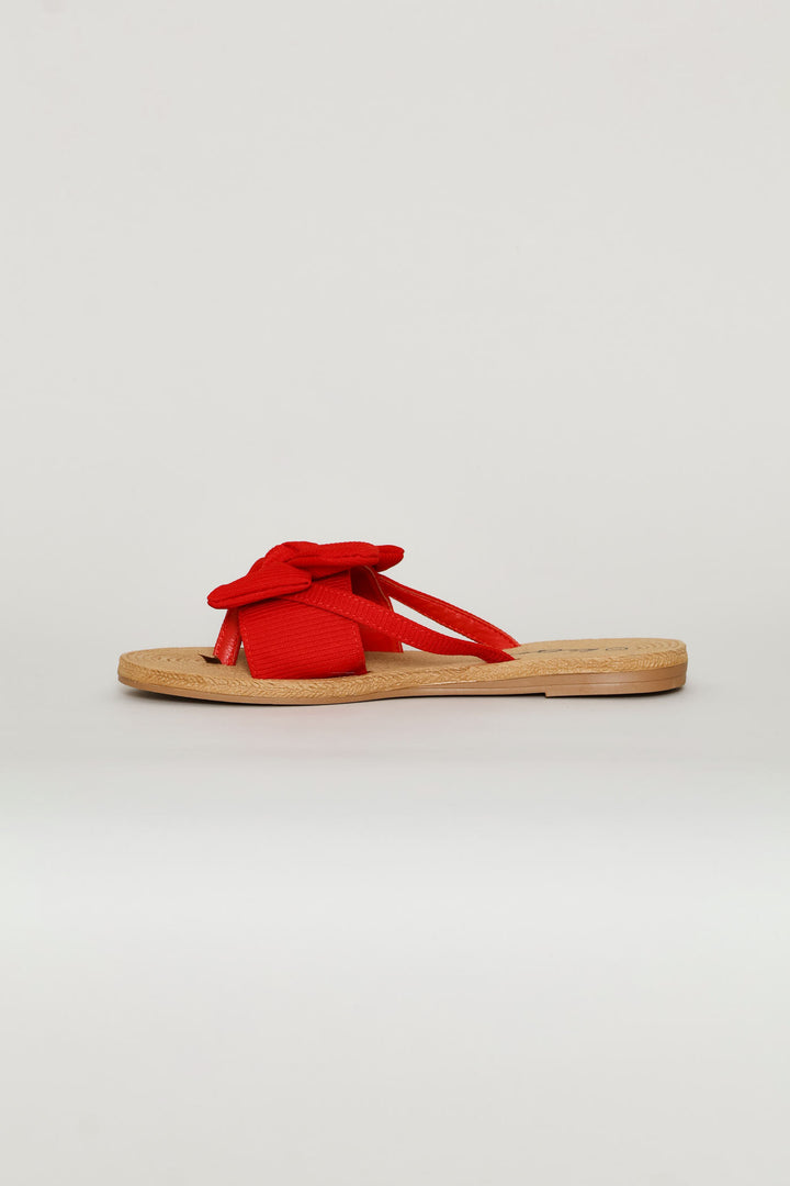 Band & Bow Detail Thong Sandal - Red