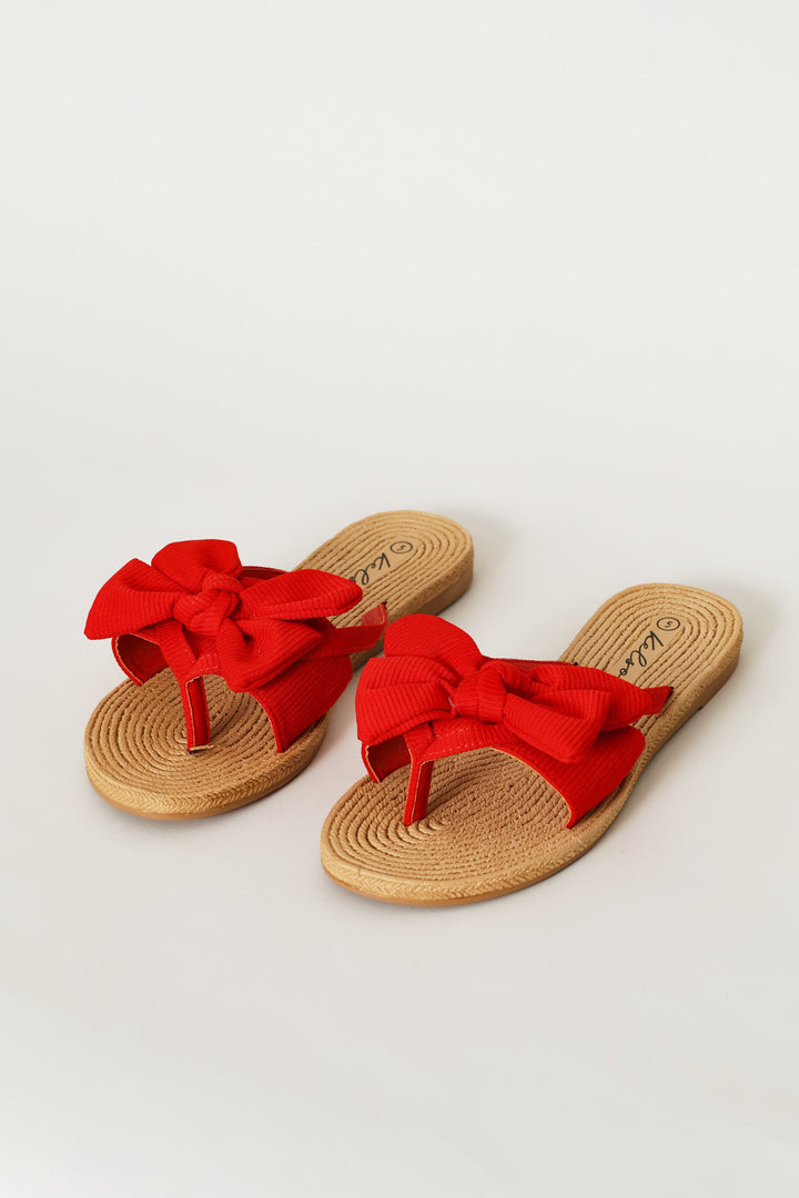 Band & Bow Detail Thong Sandal - Red