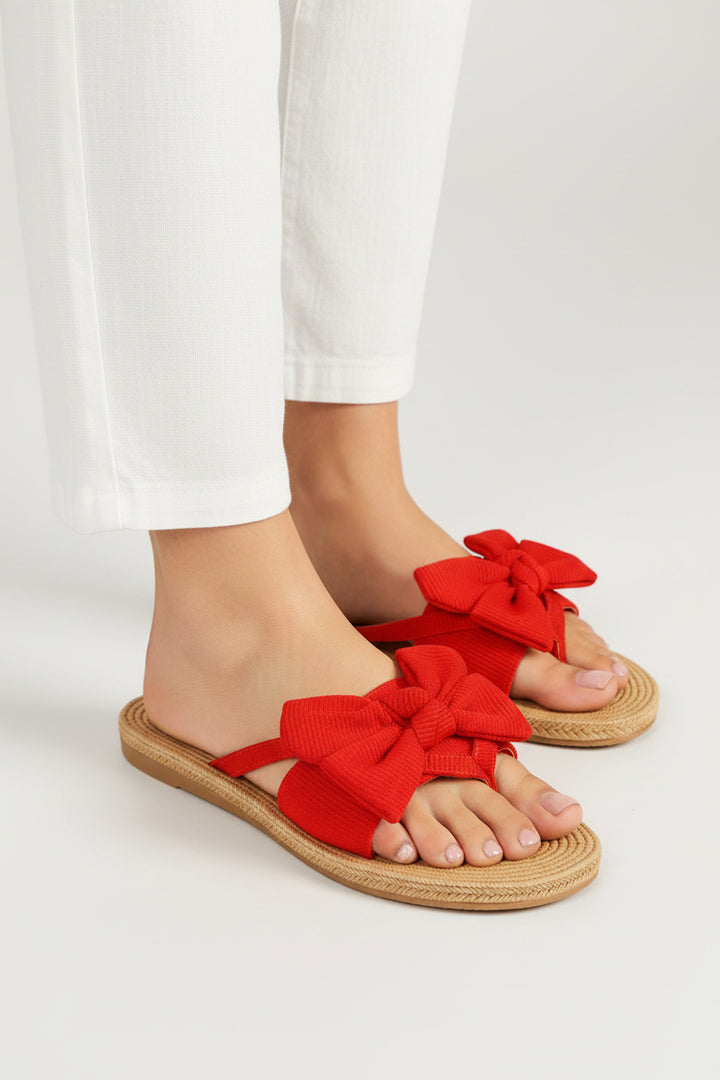 Band & Bow Detail Thong Sandal - Red