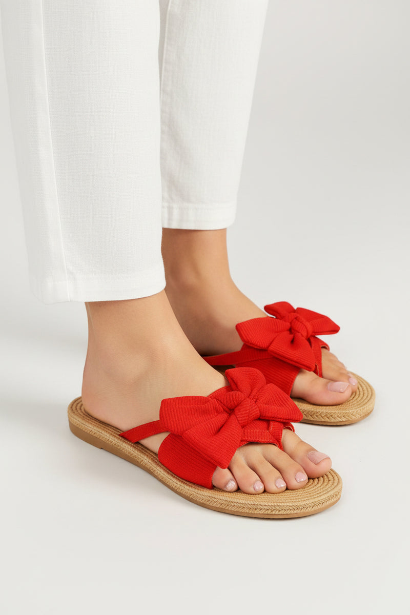 Band & Bow Detail Thong Sandal - Red