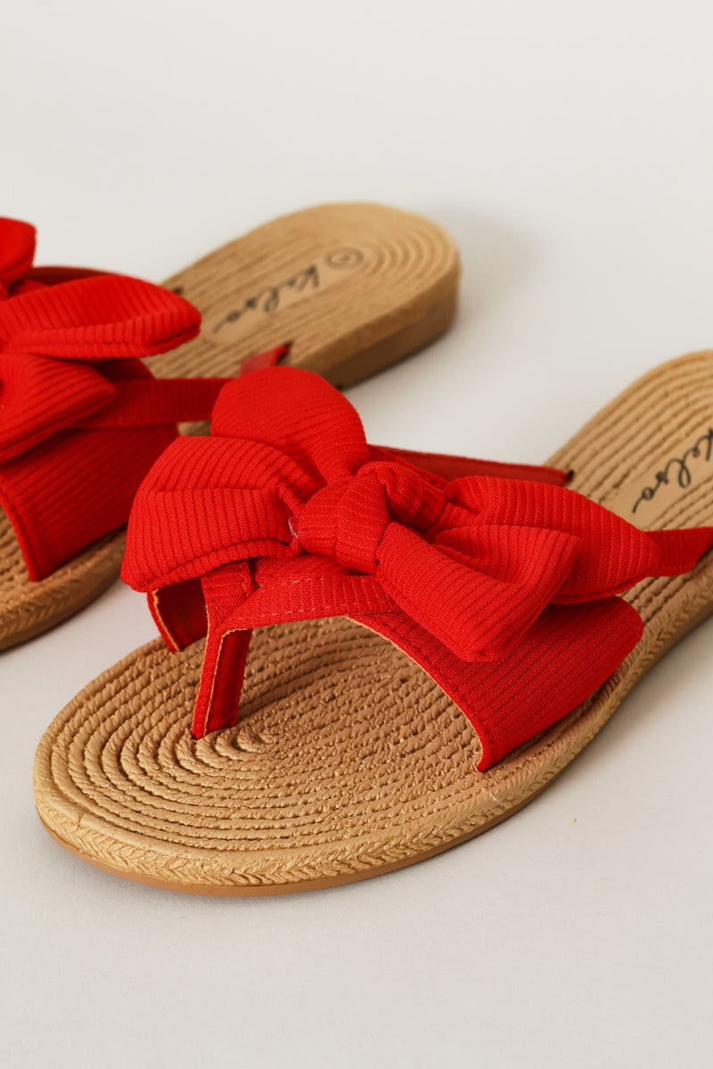 Band & Bow Detail Thong Sandal - Red
