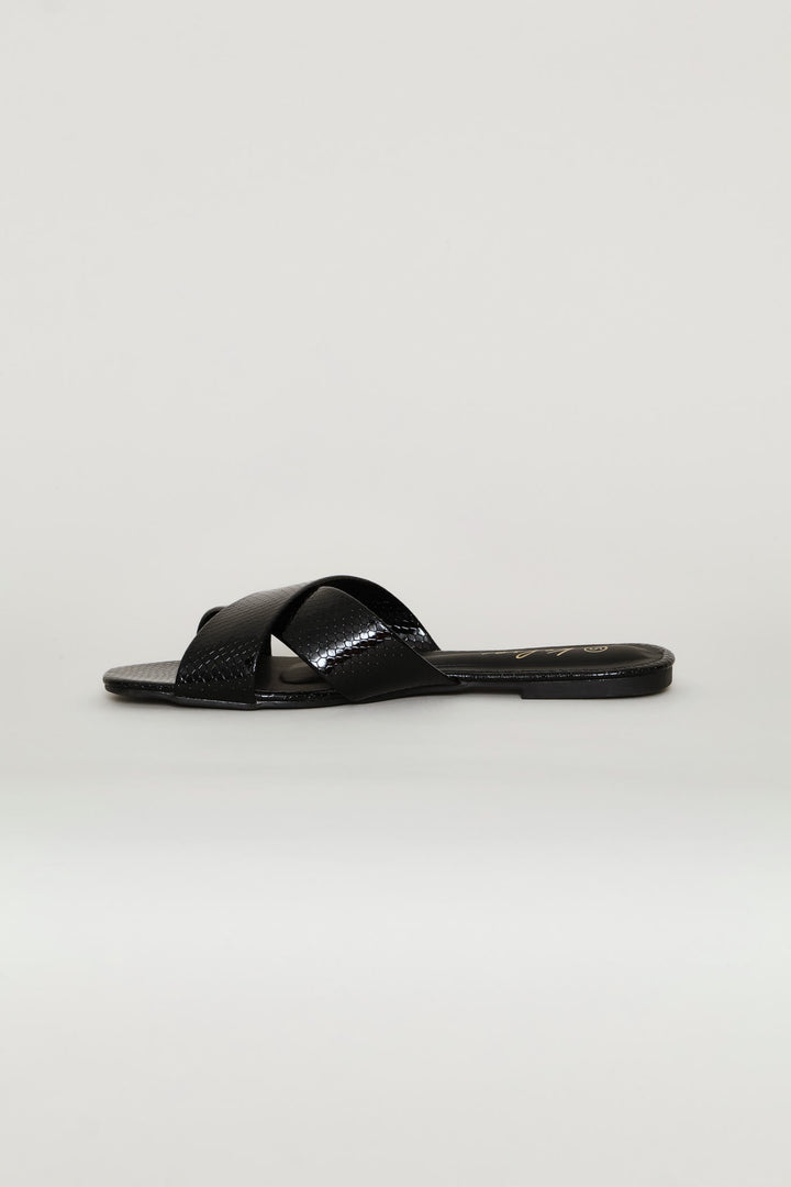 Medium Width Cross Strap Mule Sandal - Black