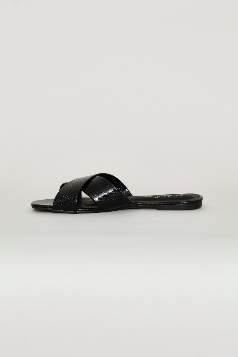 Medium Width Cross Strap Mule Sandal - Black