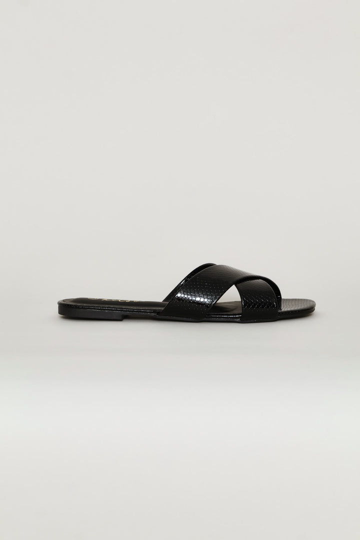 Medium Width Cross Strap Mule Sandal - Black