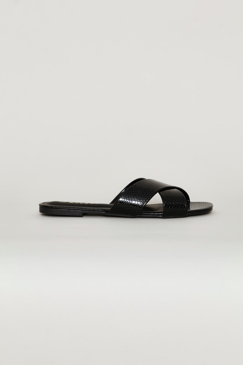 Medium Width Cross Strap Mule Sandal - Black