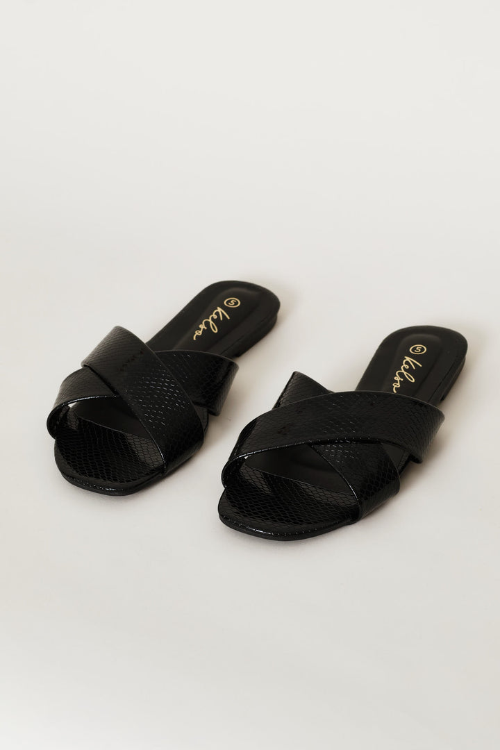Medium Width Cross Strap Mule Sandal - Black
