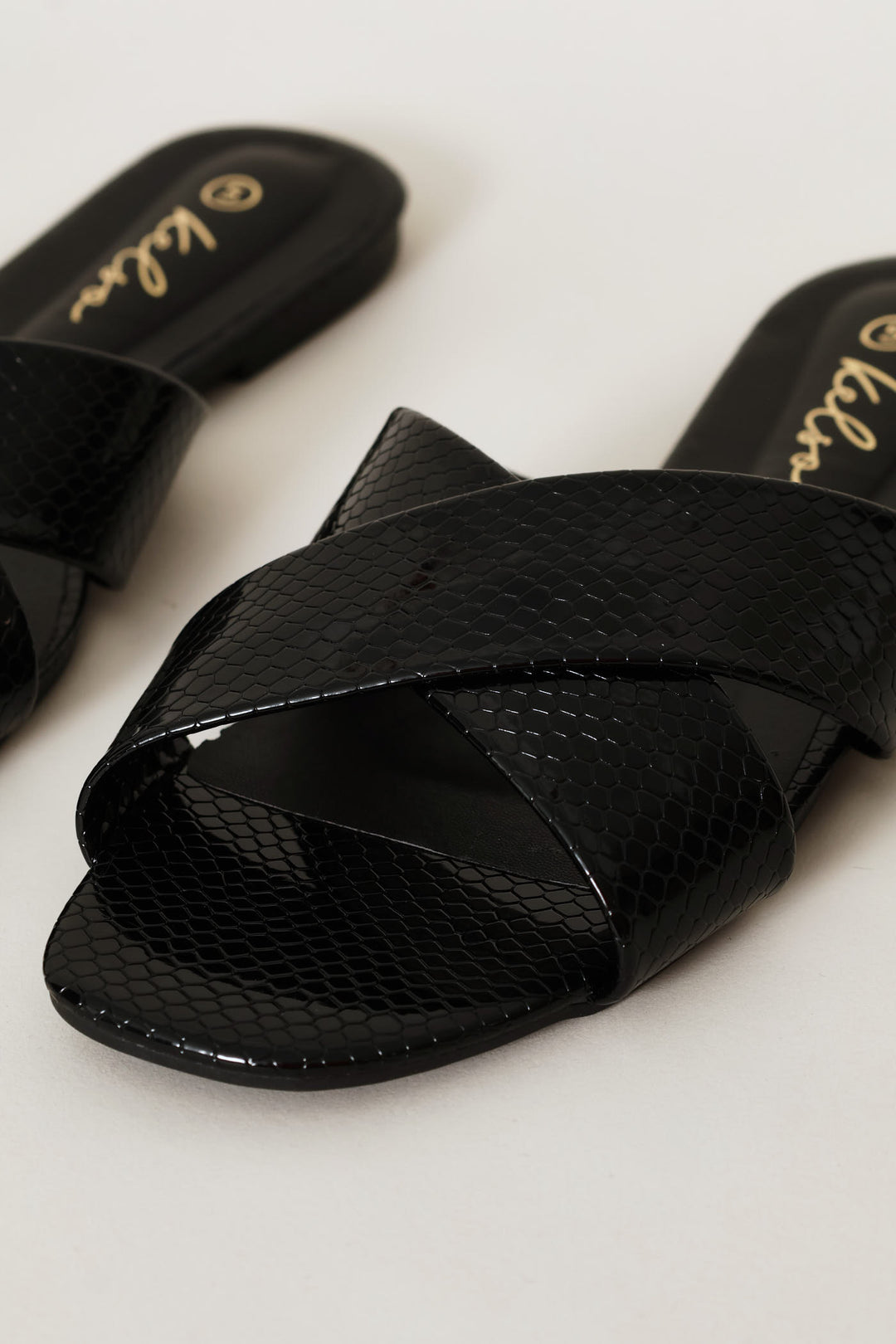 Medium Width Cross Strap Mule Sandal - Black