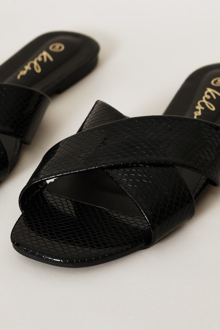 Medium Width Cross Strap Mule Sandal - Black