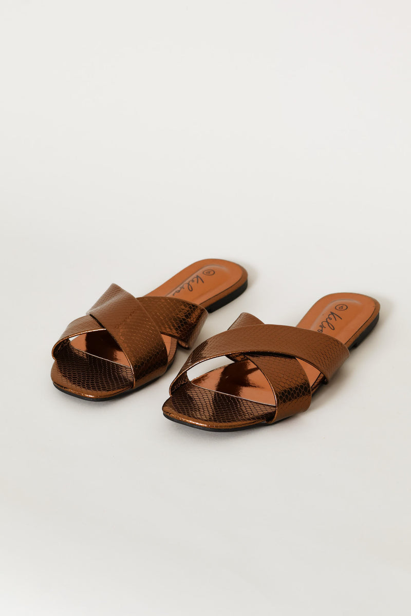 Medium Width Cross Strap Mule Sandal - Bronze