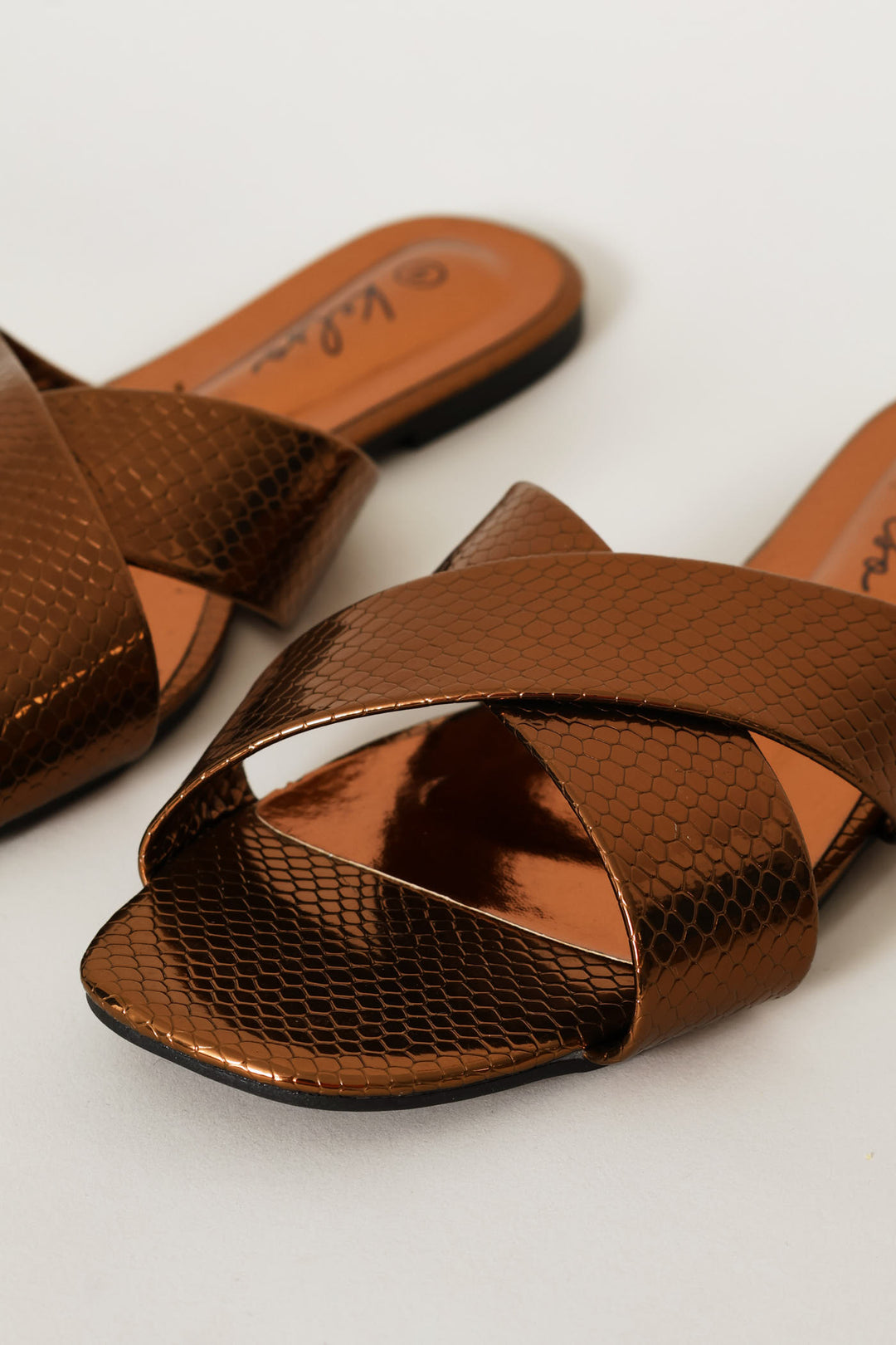Medium Width Cross Strap Mule Sandal - Bronze