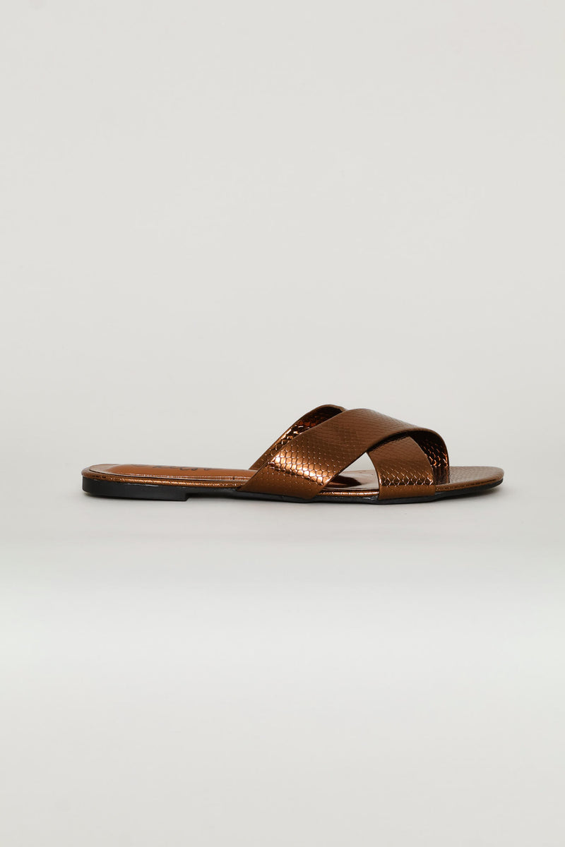 Medium Width Cross Strap Mule Sandal - Bronze