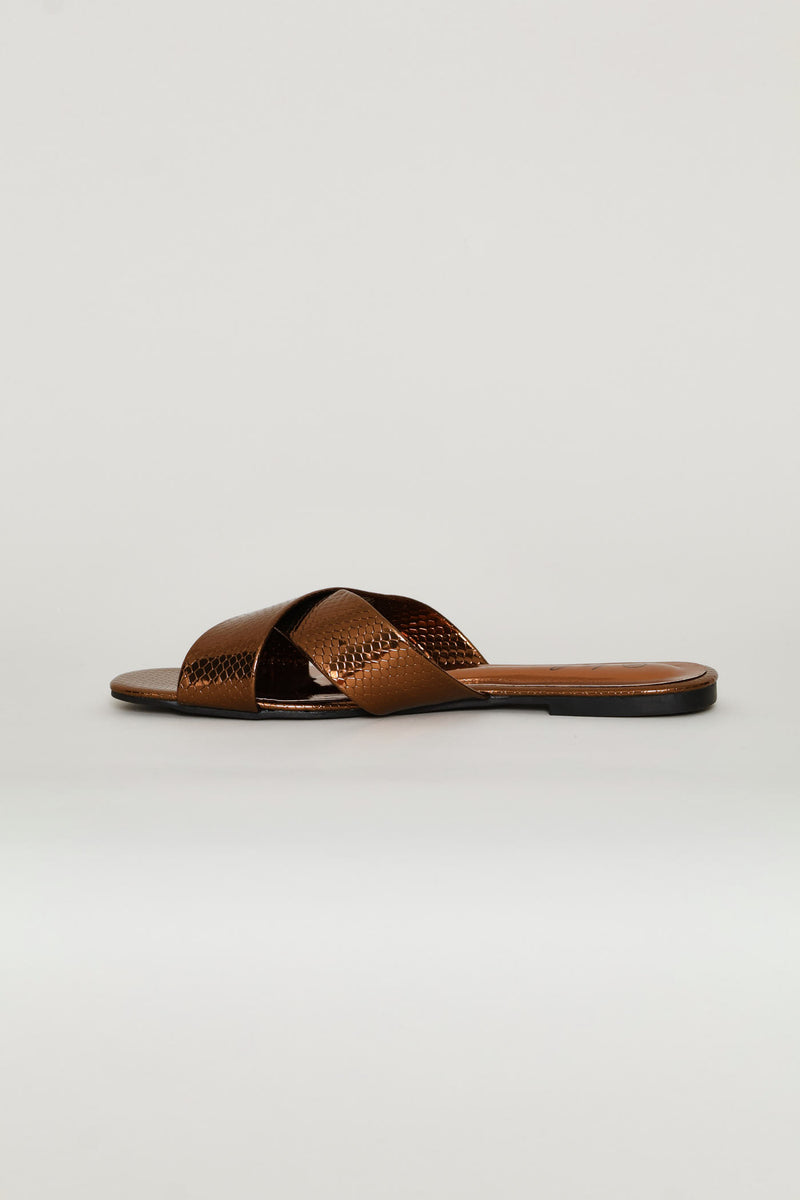 Medium Width Cross Strap Mule Sandal - Bronze