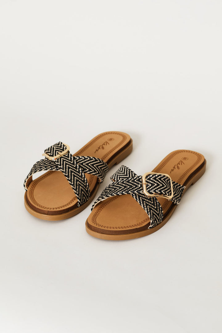 Cross Strap Chevron Mule Sandal - Multi
