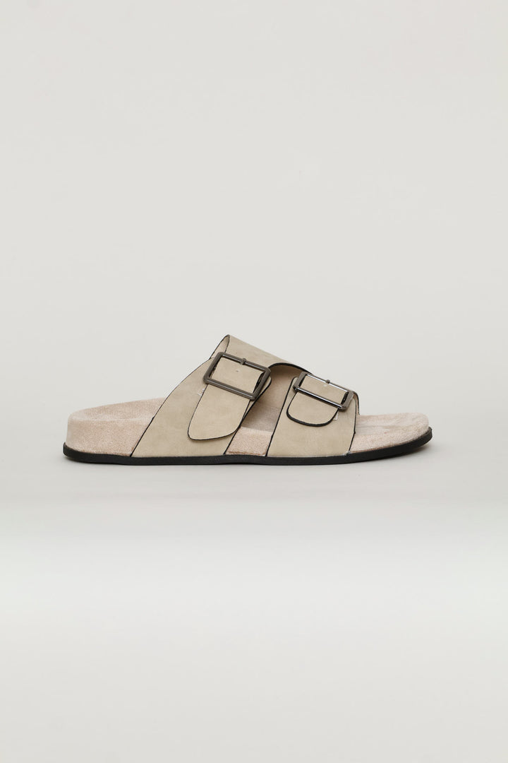 Asymmetrical Wide Buckle Strap Sandal - Beige