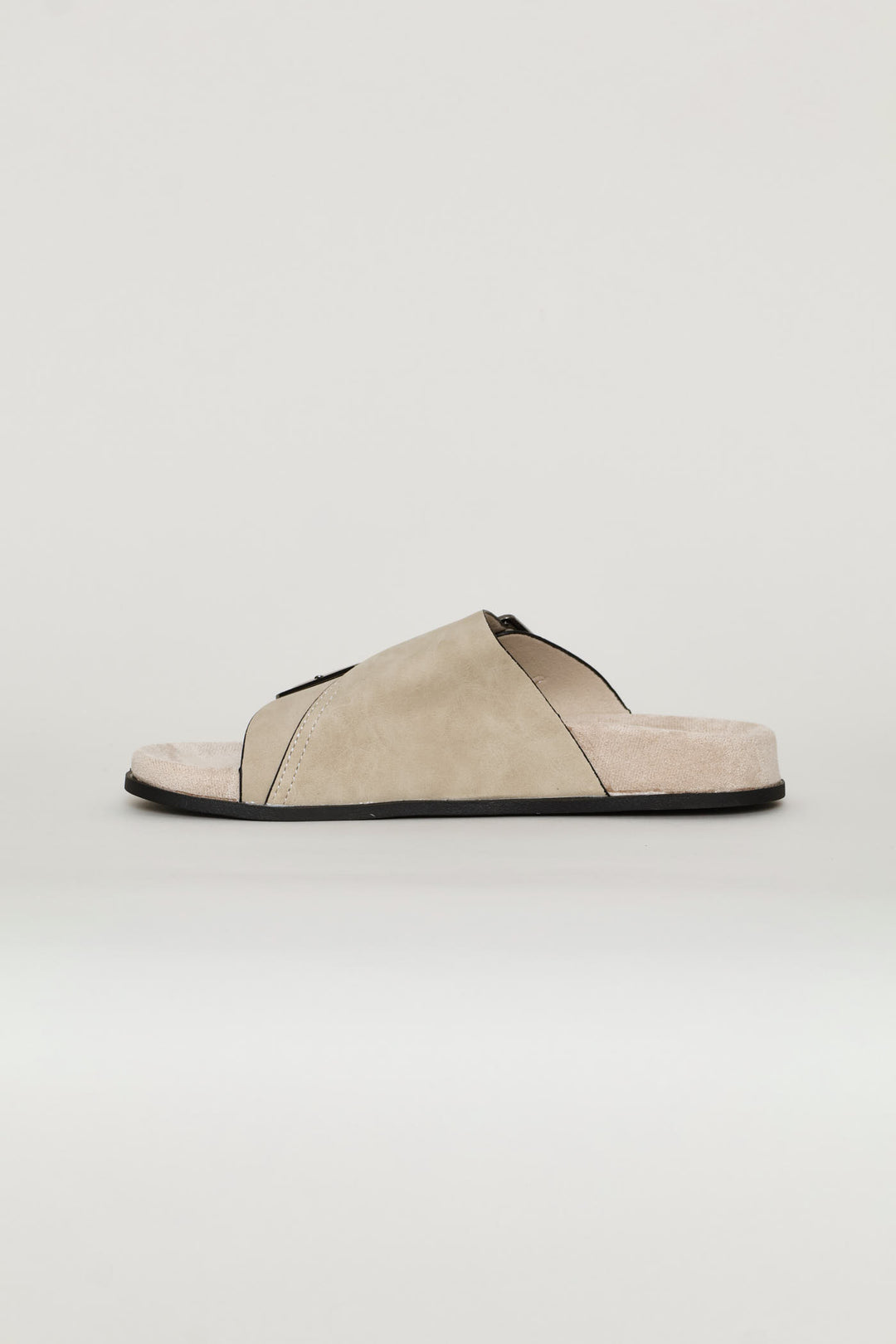Asymmetrical Wide Buckle Strap Sandal - Beige