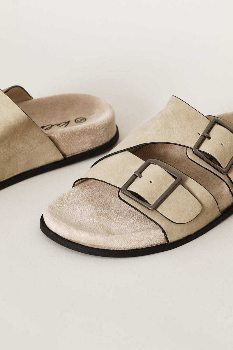 Asymmetrical Wide Buckle Strap Sandal - Beige