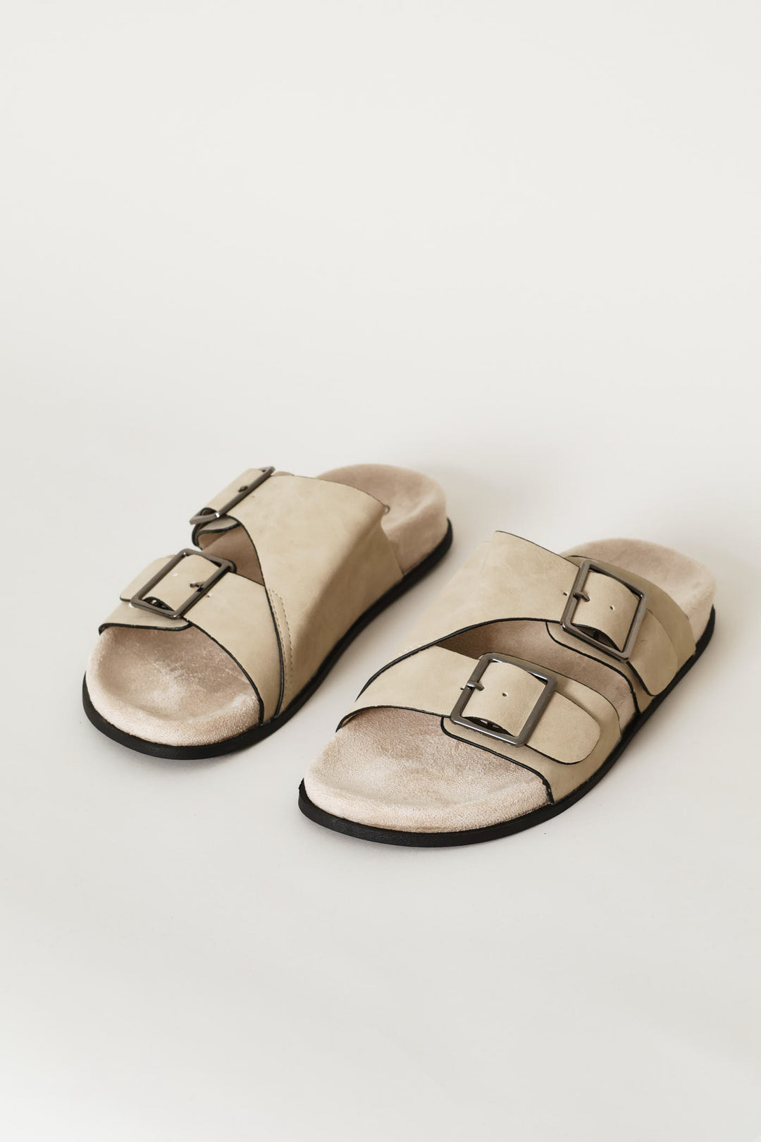 Asymmetrical Wide Buckle Strap Sandal - Beige