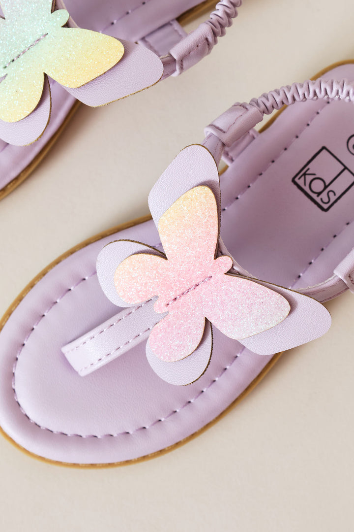 Pre-Girls Butterfly Glitter Thong Sandal - Lilac
