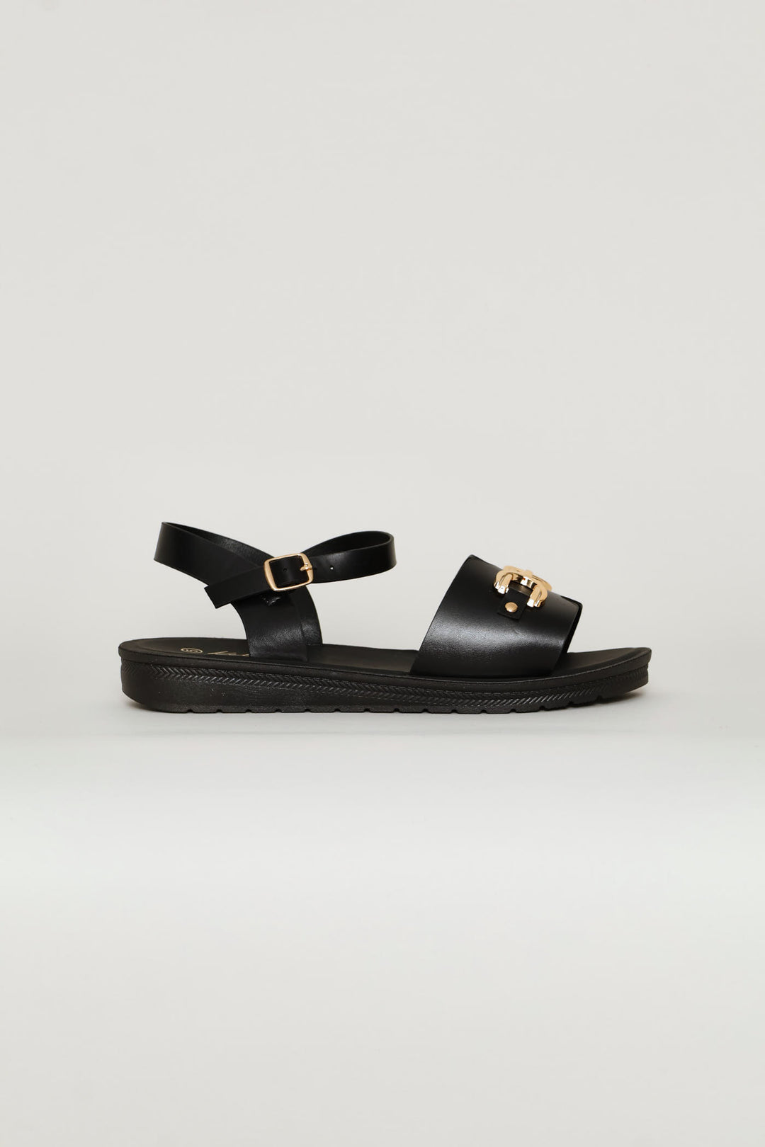 Ankle Strap Metal Trim Comfort Sandal - Black